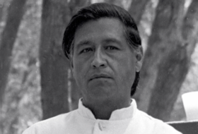 Black and white photo of Cesar Chavez