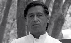 Black and white photo of Cesar Chavez