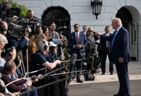 President Trump speaking to reporters outside the White House