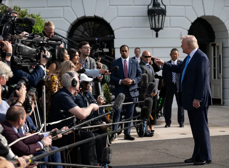 President Trump speaking to reporters outside the White House