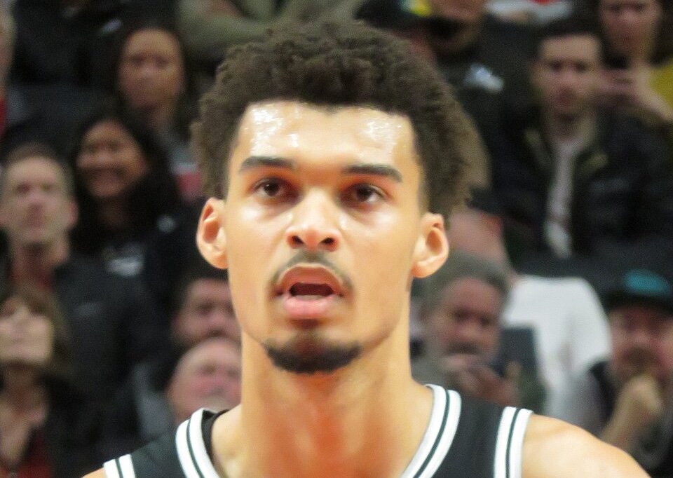 Closeup of Victor Wembanyama on the basketball court